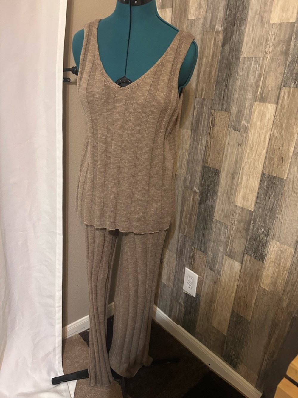 JLUXLABEL Taupe Ribbed Knit Tank & Pants Set